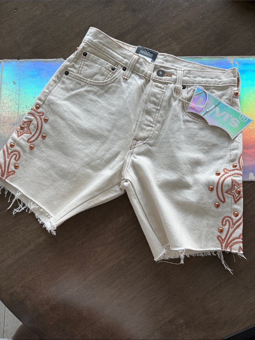 ⭐️ Levi's 501 ‘93 Pride Collection Denim Shorts w Copper Studs & Embroidery ⭐️